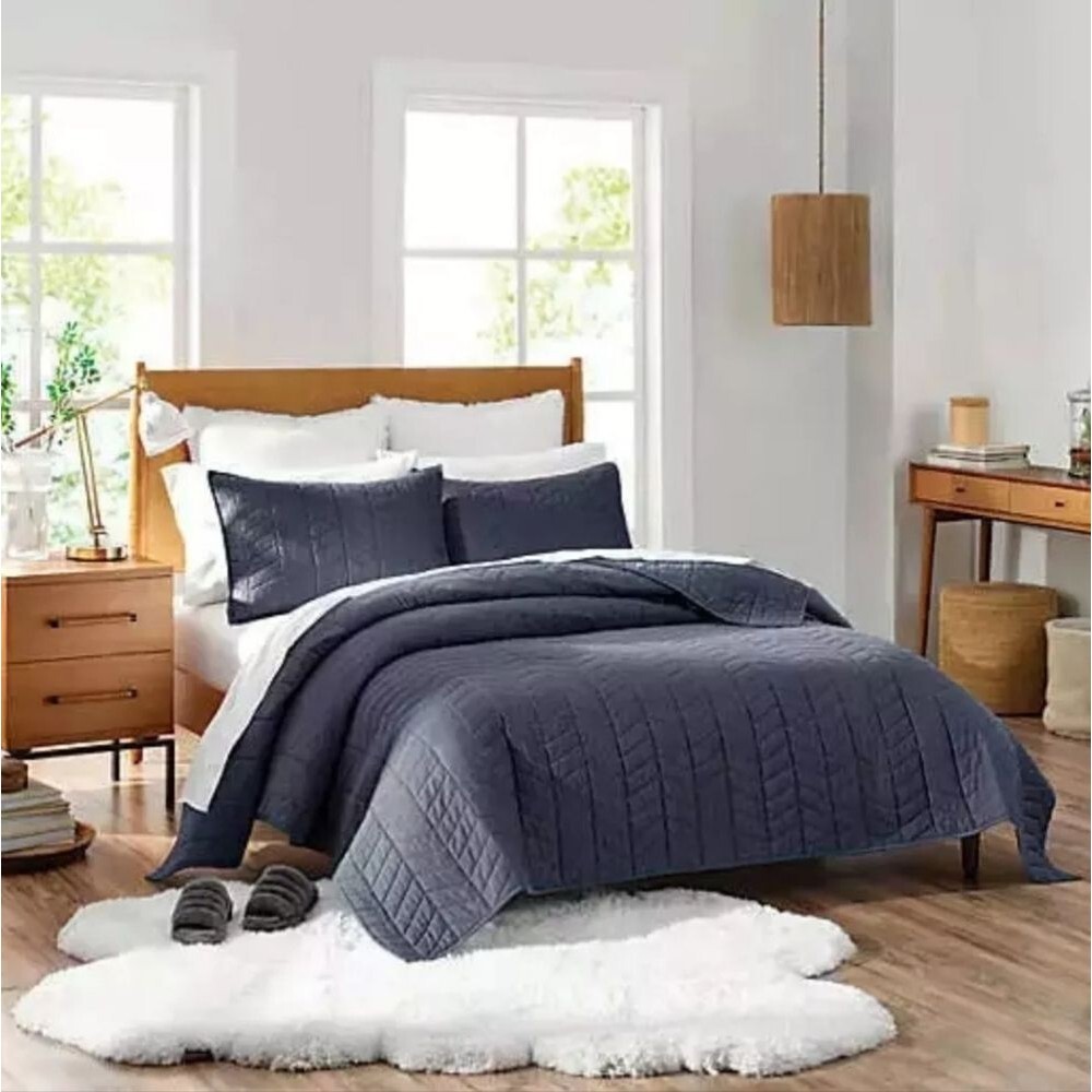UGG Dawn Collection Twin Size 2pc Cotton Quilt + Sham Set NWT Hazy Blue Ocean